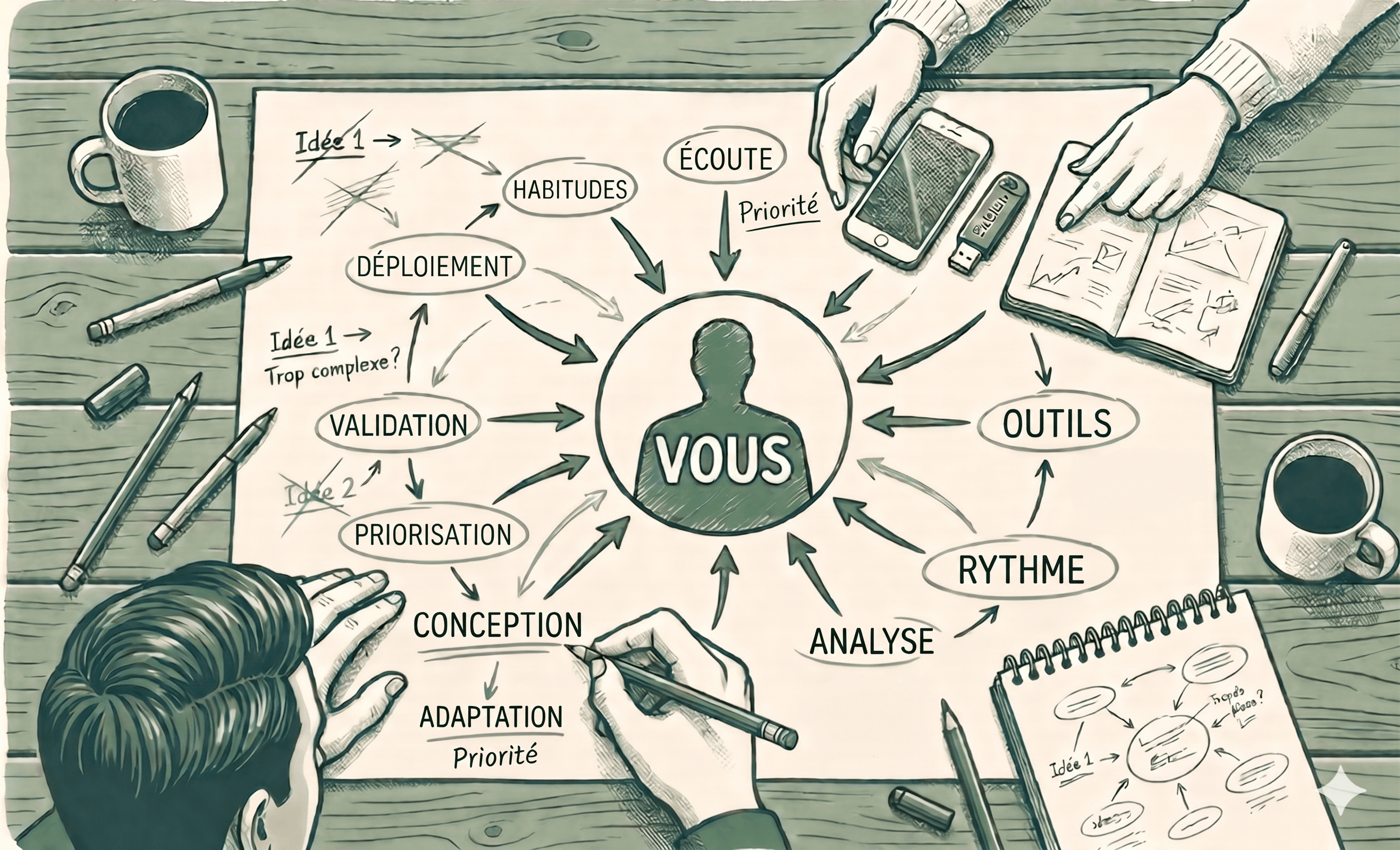 Consultant et chef d'entreprise en réunion de conception de solution digitale